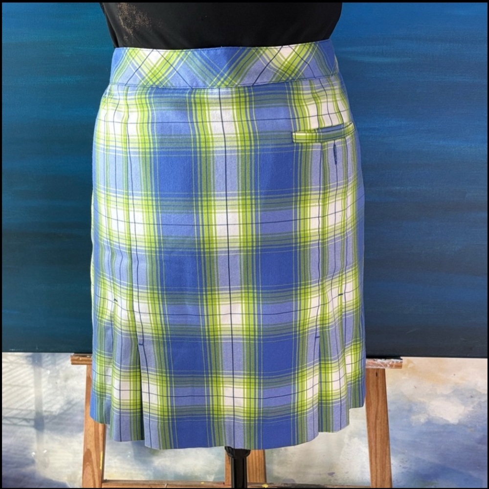 EP Pro Blue White & Green Plaid A-Line Golf Skirt Tennis Pickleball Skort Sz M